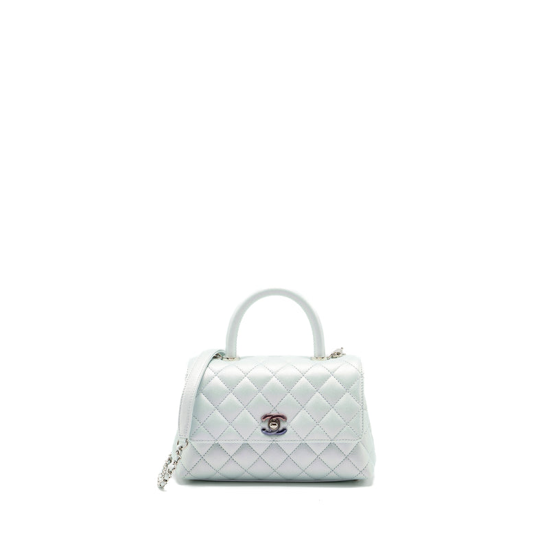 Chanel Small Coco Handle Caviar Iridescent Light Blue multicolour hardware (microchip)