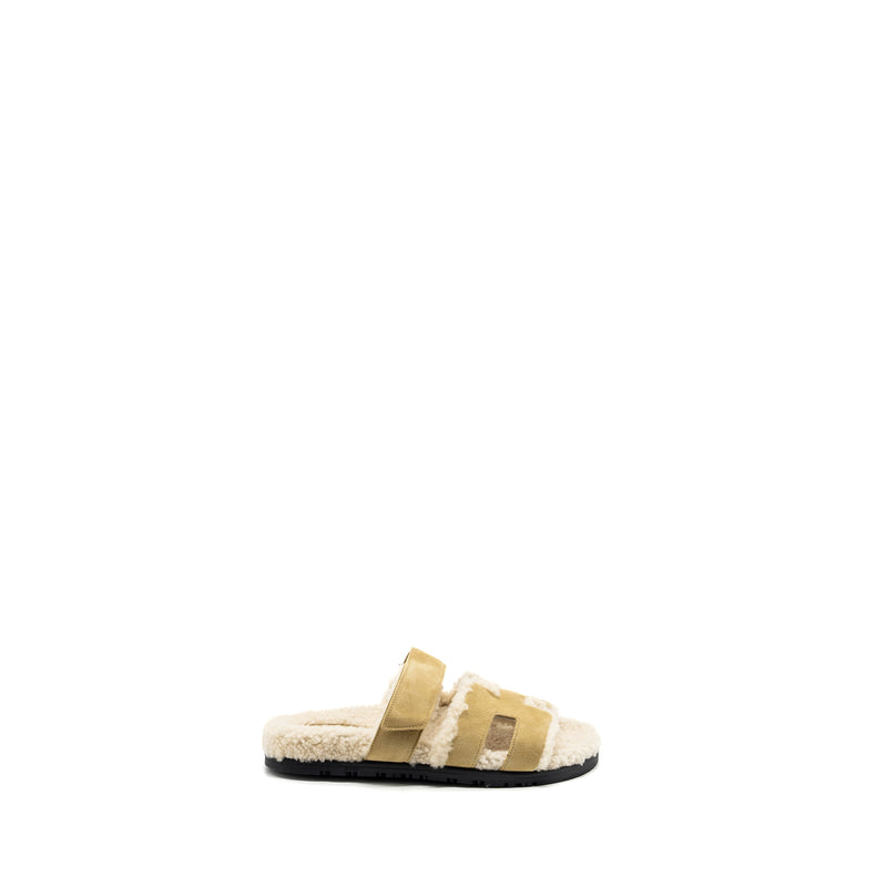 Hermes size 37 chypre sandals chèvre velours beige Albatre