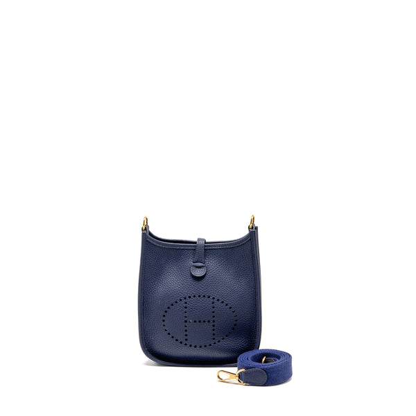 Hermes Mini Evelyne Clemence Blue GHW Stamp D