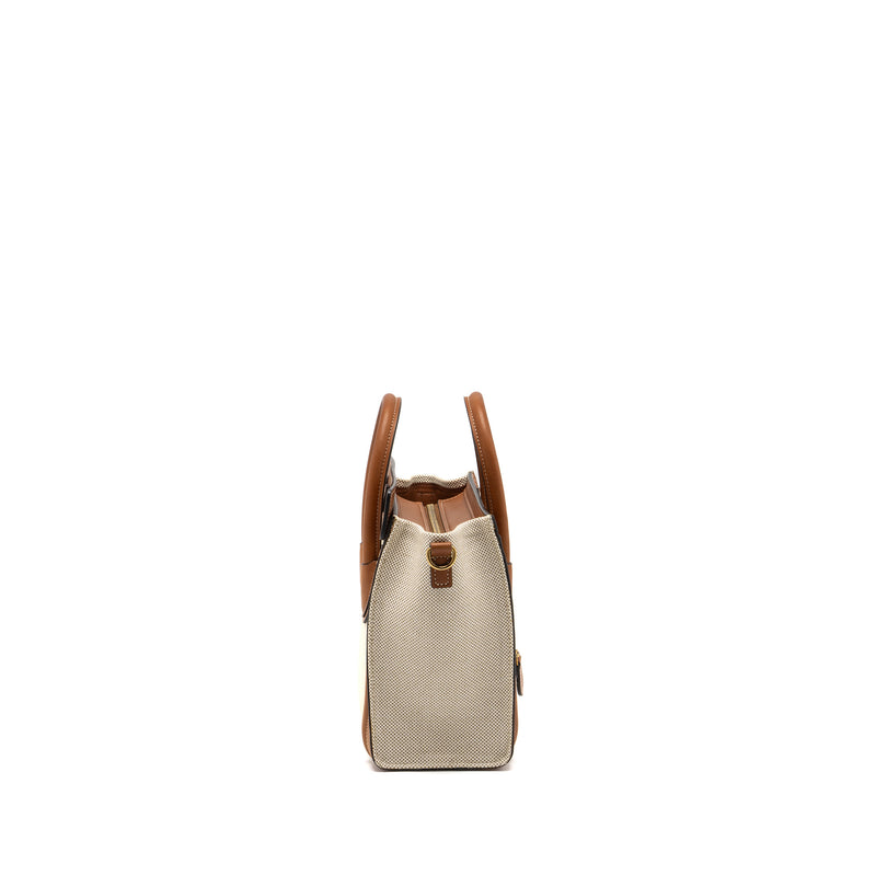 Celine Nano Luggage Bag Canvas/Leather Tan/White GHW