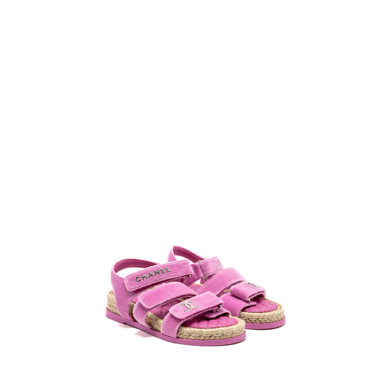 Chanel Size 37 Dad Sandals Velvet/Espadrille/Leather Pink SHW