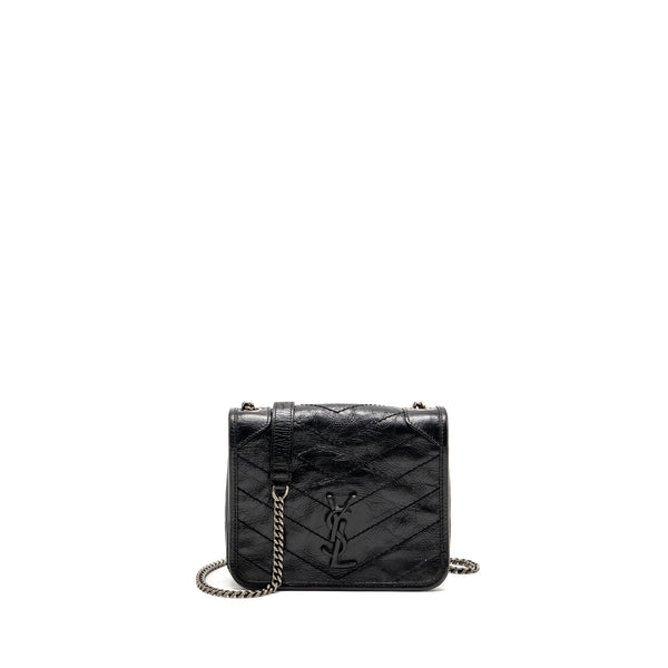 Saint Laurent / YSL Niki Chain Wallet Crinkled Calfskin Black SHW