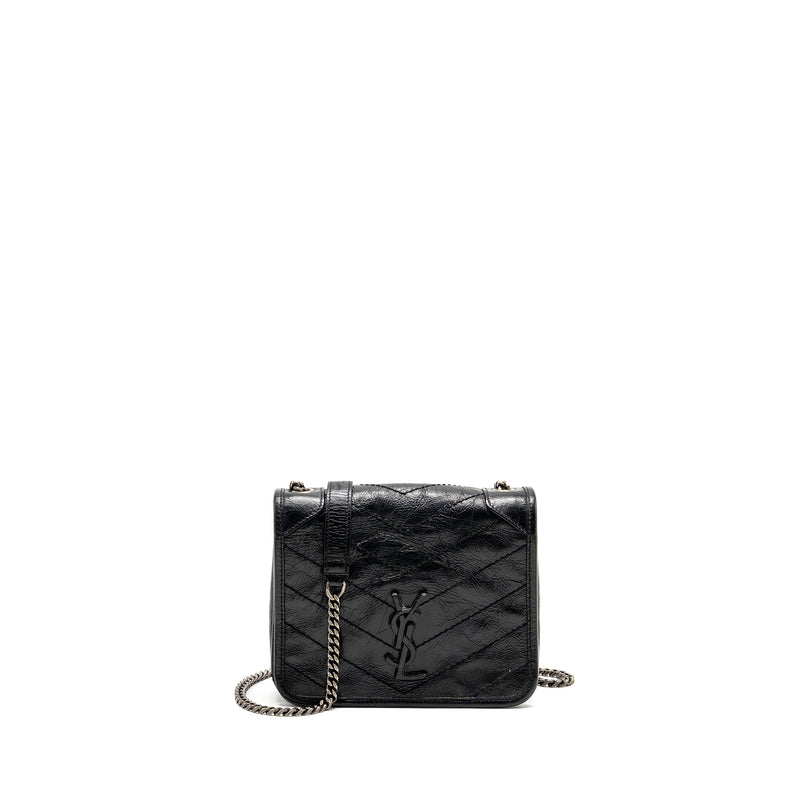 Saint Laurent / YSL Niki Chain Wallet Crinkled Calfskin Black SHW