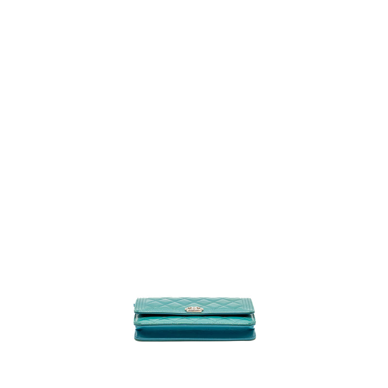 Chanel Boy Wallet on Chain Patent Green SHW