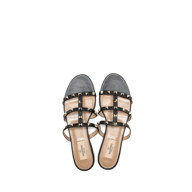 Valentino Size 38.5 Garavani Rockstud Leather Sandals Black LGHW
