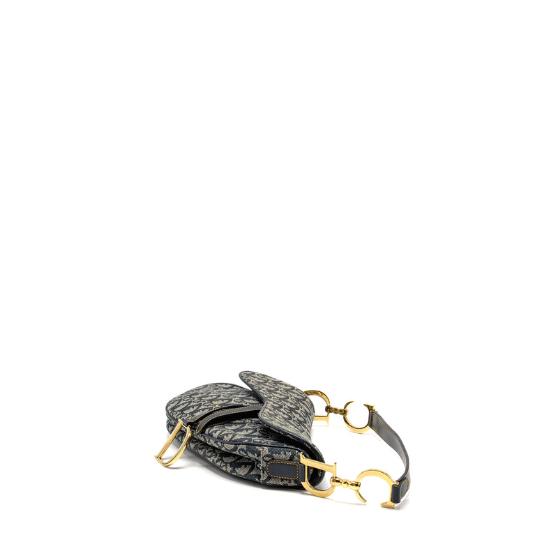 Dior Vintage Saddle Bag Canvas / Leather Blue/Multicolour GHW