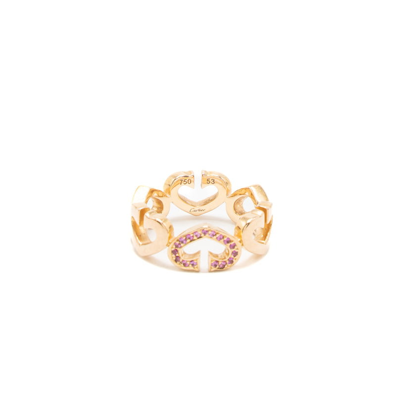 Cartier Size 53 C Heart Ring Rose Gold Pink Sapphire