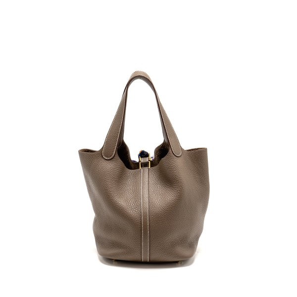 HERMES Picotin 22 Lock Bag Clemence Etoupe GHW Stamp C