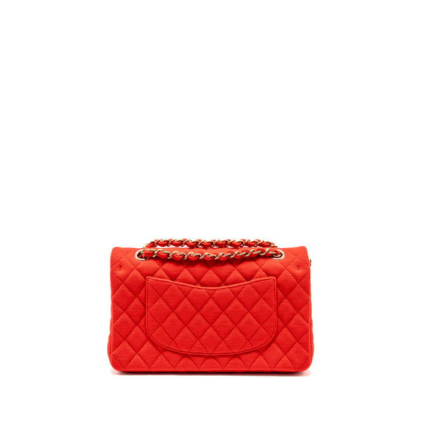 Chanel Medium Classic double flap bag fabric red /pink LGHW (microchip)