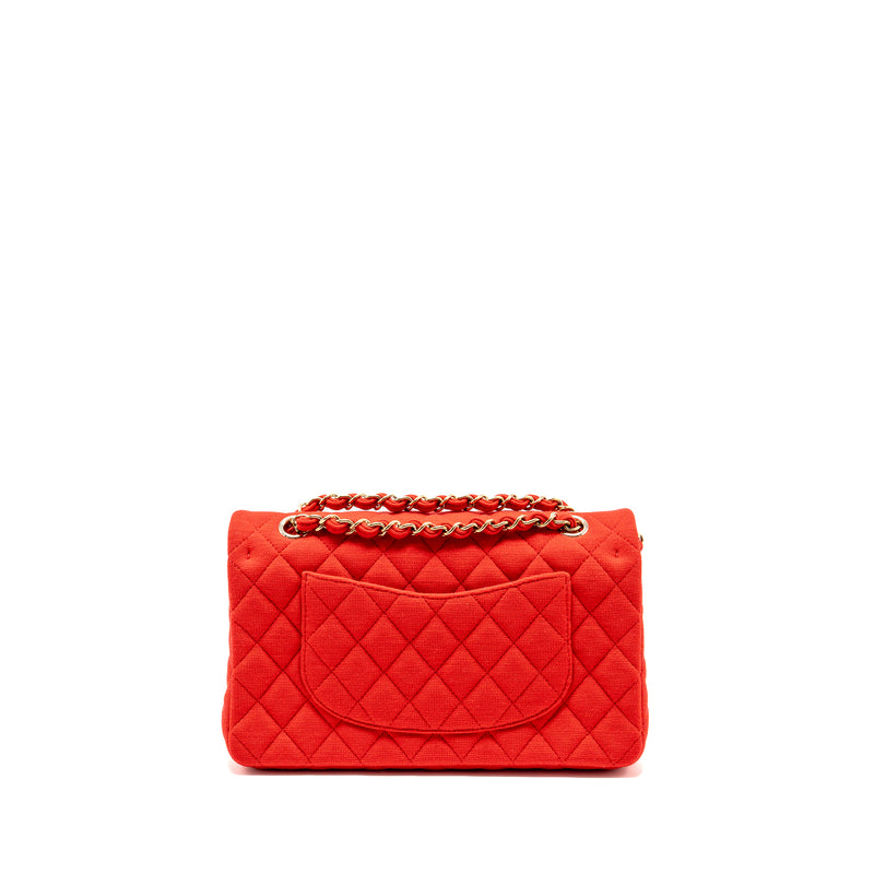 Chanel Medium Classic double flap bag fabric red /pink LGHW (microchip)