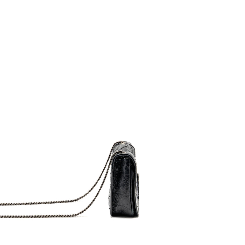 Saint Laurent / YSL Niki Chain Wallet Crinkled Calfskin Black SHW