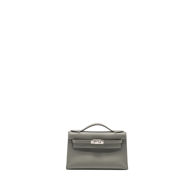 Hermes kelly pochette swift gris Meyer SHW stamp B