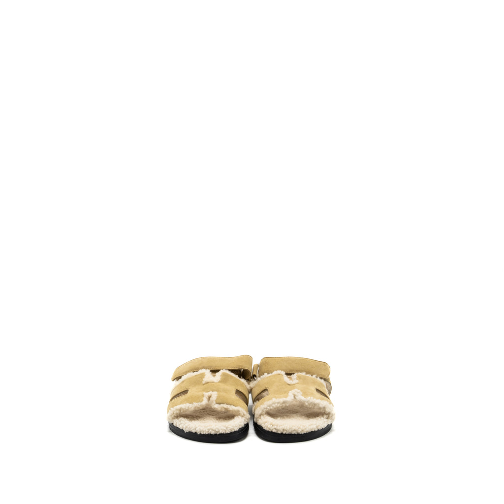 Hermes size 37 chypre sandals chèvre velours beige Albatre