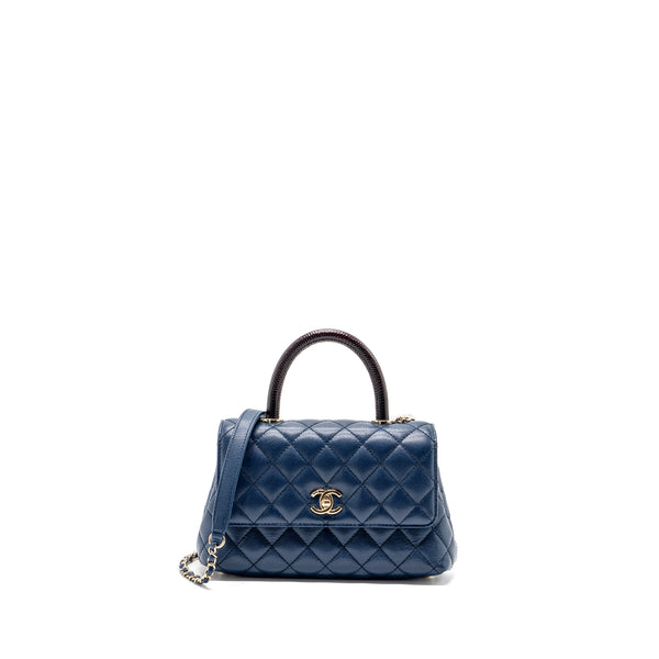 Chanel Small Coco Handle With Lizard Handle Caviar Navy LGHW(microchip)