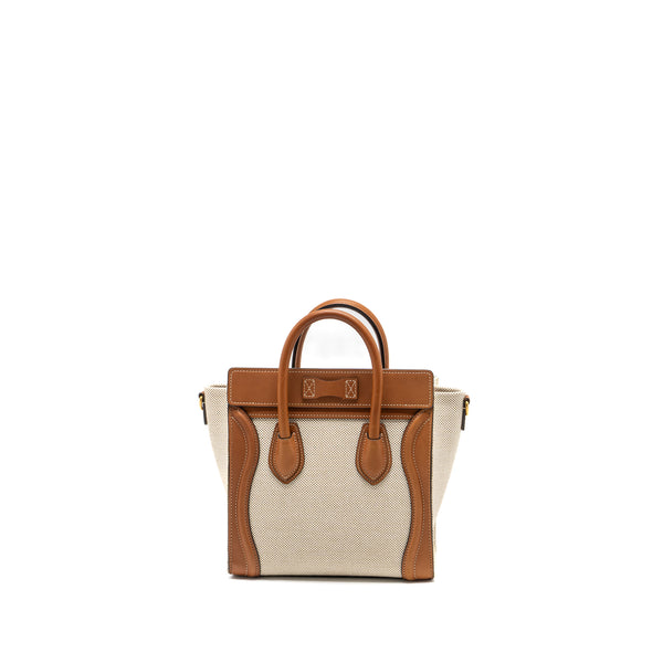 Celine Nano Luggage Bag Canvas/Leather Tan/White GHW