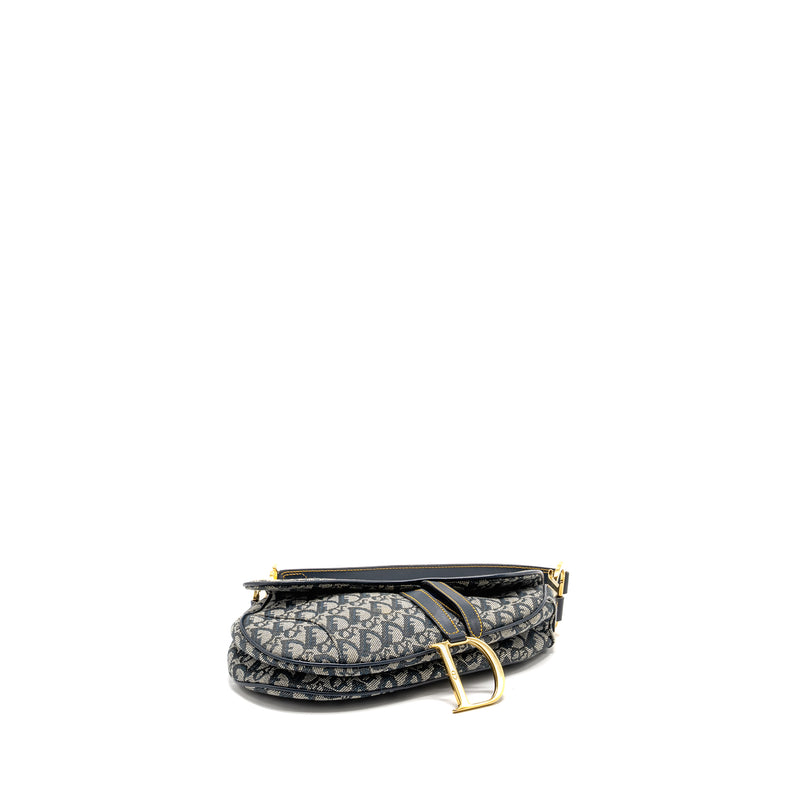 Dior Vintage Saddle Bag Canvas / Leather Blue/Multicolour GHW