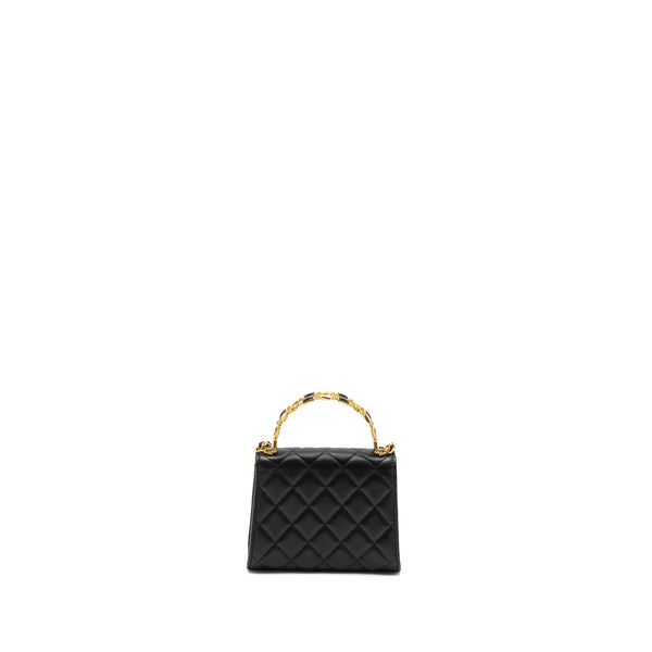 Chanel 22B Flap Bag Enamel Top Handle Lambskin Black Brushed GHW (Microchip)