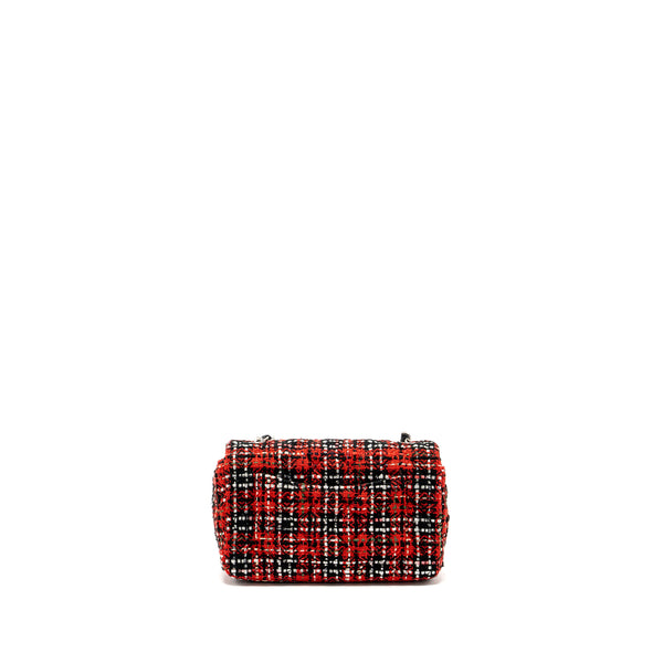 Chanel Mini Rectangular Flap bag Tweed red / black multicolour SHW