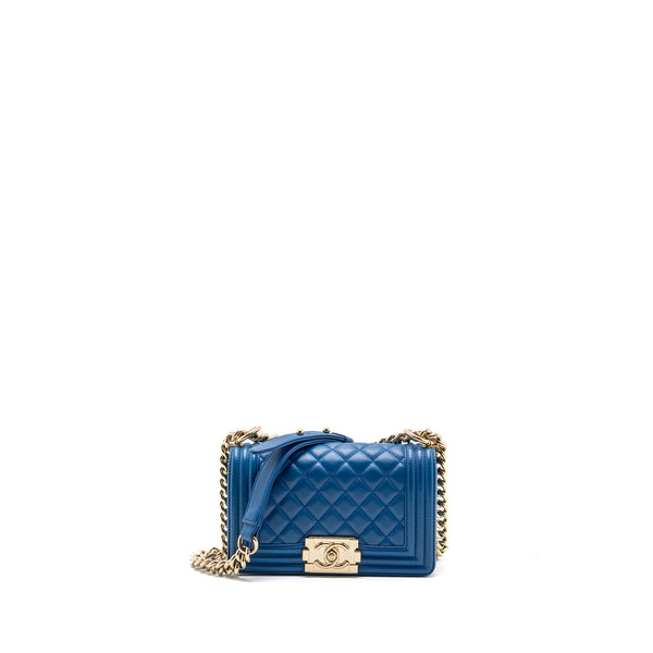 Chanel Small Boy Bag Calfskin Blue LGHW