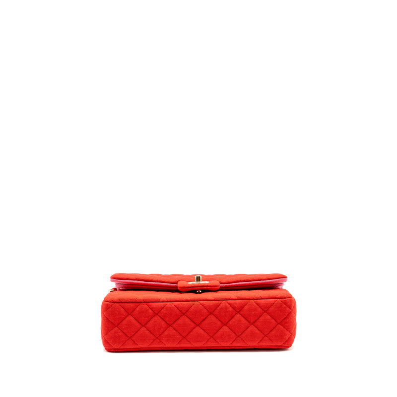 Chanel Medium Classic double flap bag fabric red /pink LGHW (microchip)