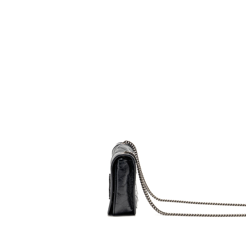 Saint Laurent / YSL Niki Chain Wallet Crinkled Calfskin Black SHW