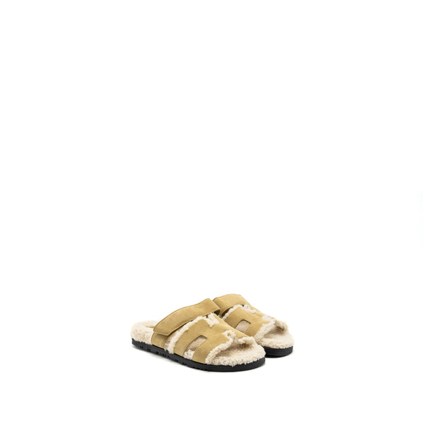 Hermes size 37 chypre sandals chèvre velours beige Albatre