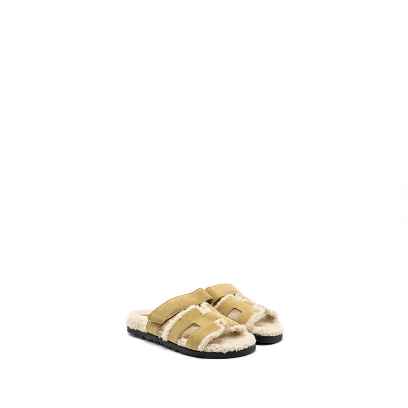 Hermes size 37 chypre sandals chèvre velours beige Albatre