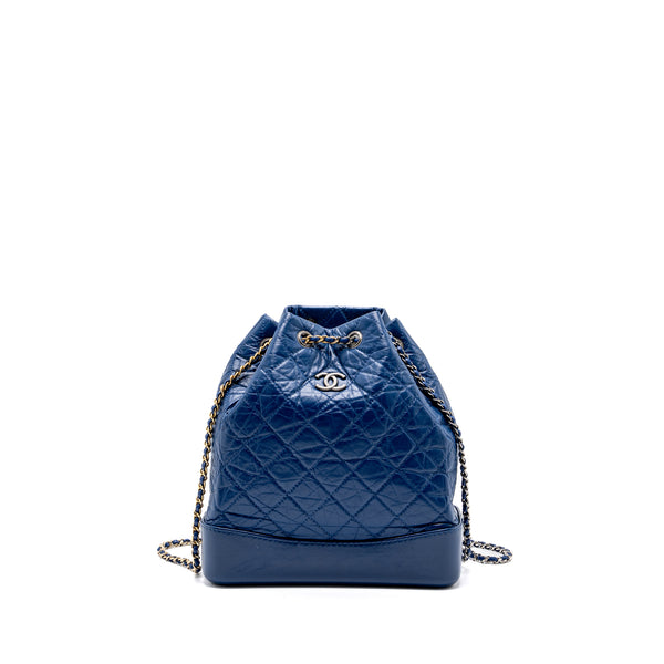Chanel Small Gabrielle Backpack Aged Calfskin Blue Multicolour Hardware