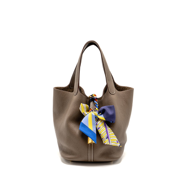 HERMES Picotin 22 Lock Bag Clemence Etoupe GHW Stamp C