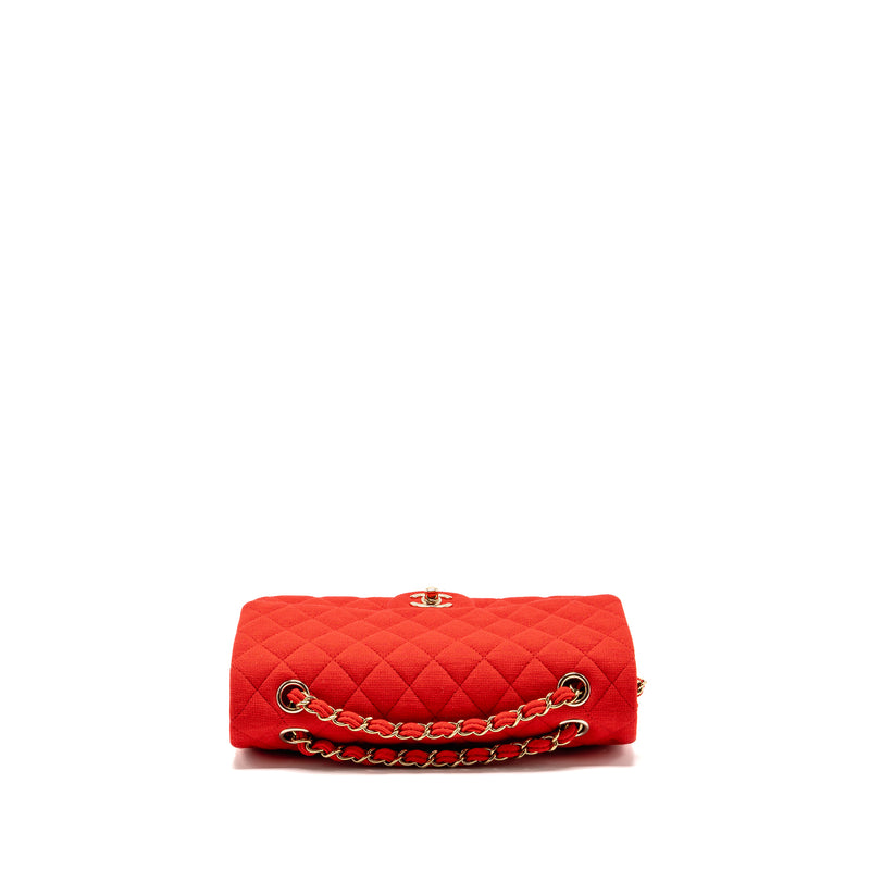 Chanel Medium Classic double flap bag fabric red /pink LGHW (microchip)