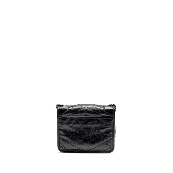 Saint Laurent / YSL Niki Chain Wallet Crinkled Calfskin Black SHW