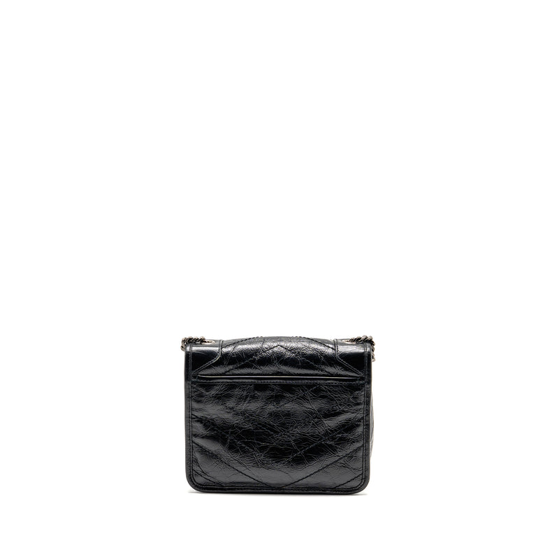Saint Laurent / YSL Niki Chain Wallet Crinkled Calfskin Black SHW