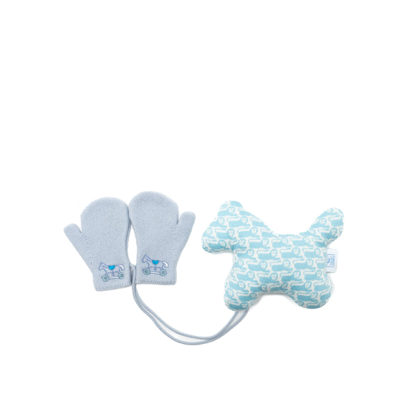 Hermes Baby Gloves & Toy Gift Set Cashmere Light Blue