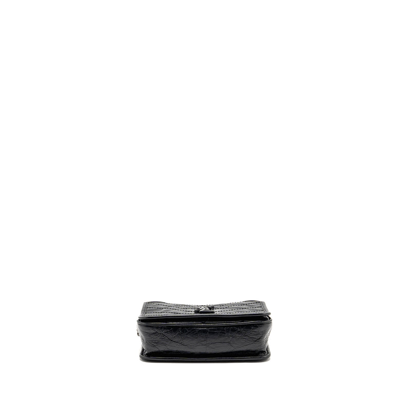 Saint Laurent / YSL Niki Chain Wallet Crinkled Calfskin Black SHW