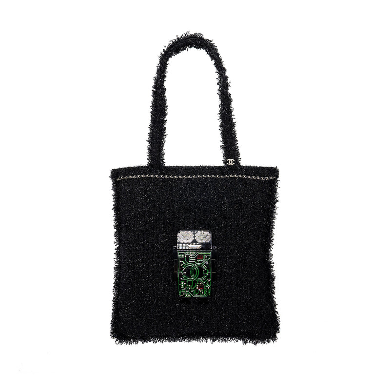Chanel 17S Resin Robot Tote Bag Tweed Black SHW