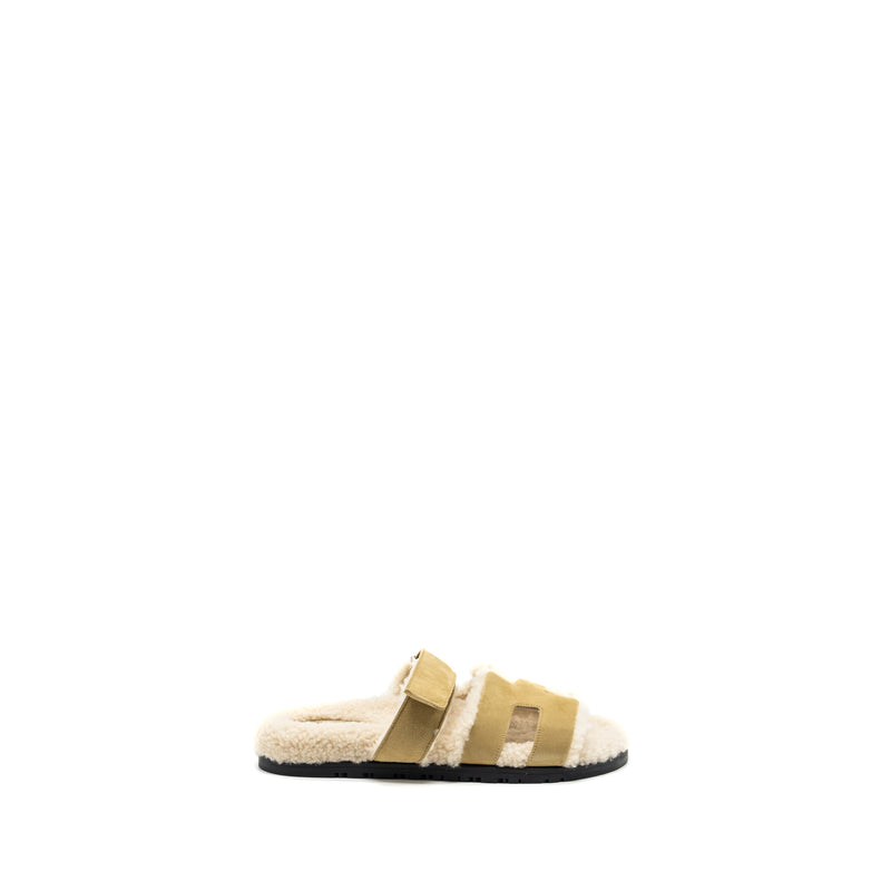 Hermes Size 39 Chypre Sandals Chèvre Velours Beige Albatre