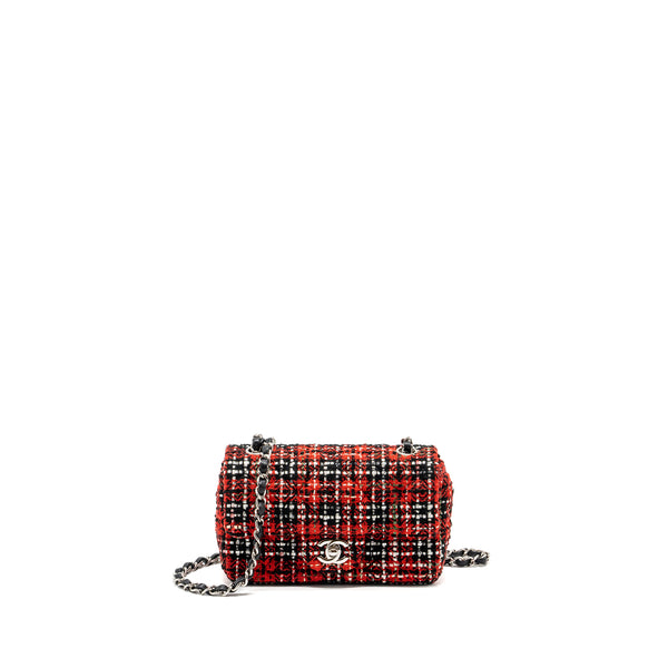 Chanel Mini Rectangular Flap bag Tweed red / black multicolour SHW