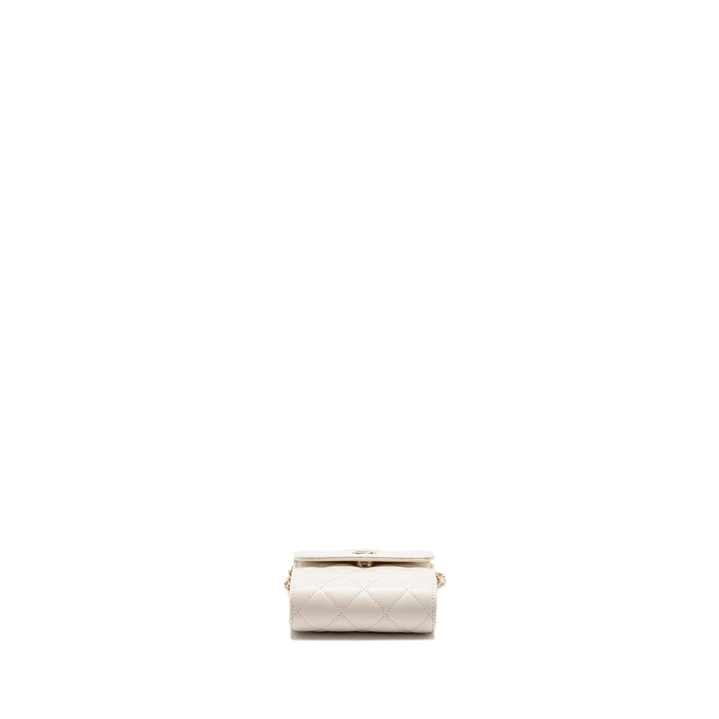 Chanel top handle flap kiss lock mini clutch with chain lambskin white LGHW (microchip)