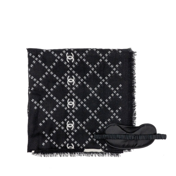 Chanel Scarf / eye mask travel set Cashmere / Silk black