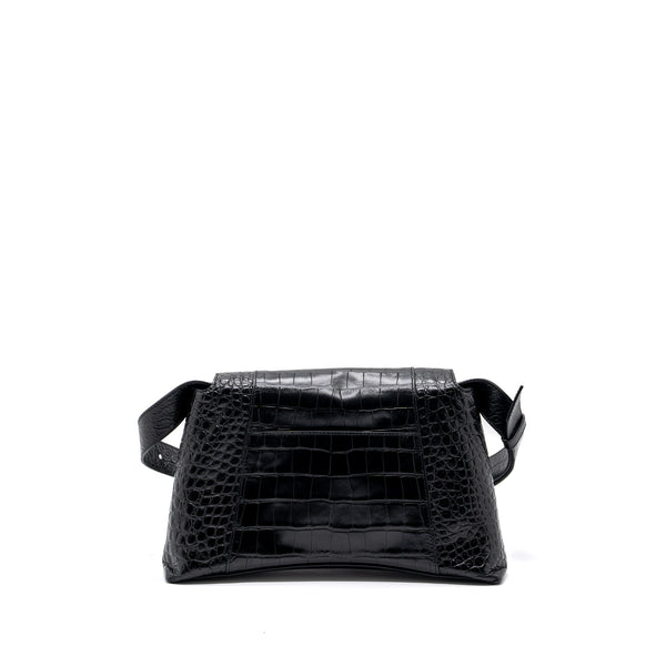 Balenciaga Downtown Small Shoudler Bag Crocodile Embossed Black with Black Hardware
