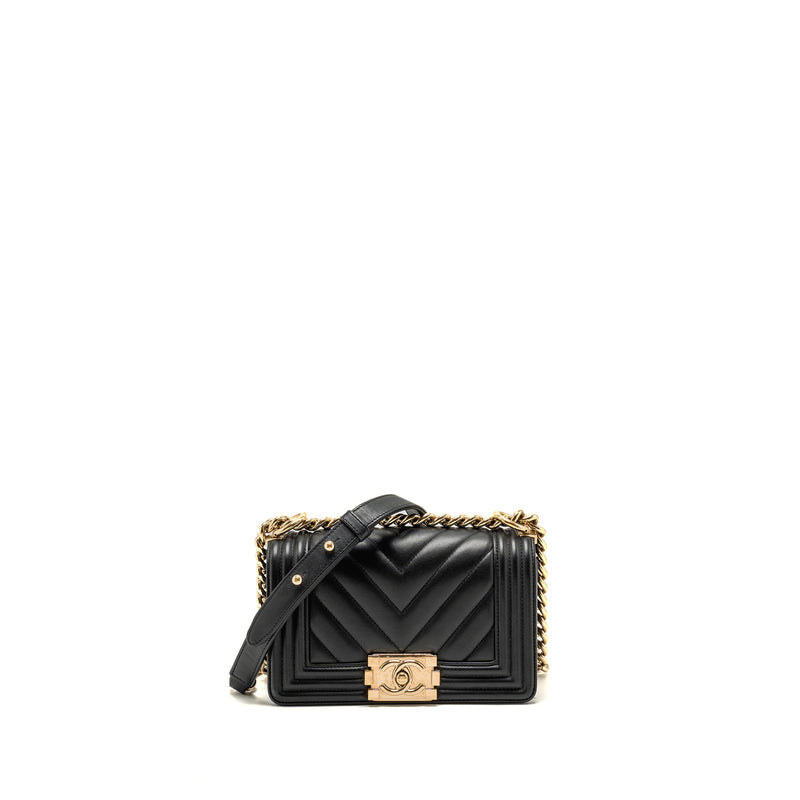 Chanel Small Chevron Boy Bag Lambskin Black LGHW