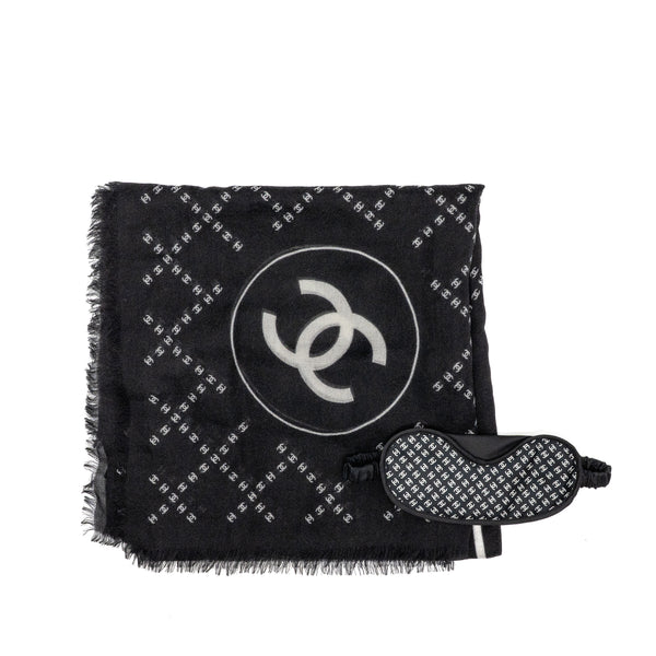Chanel Scarf / eye mask travel set Cashmere / Silk black