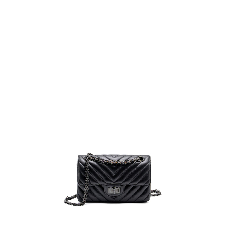 Chanel Mini 2.55 Reissue Flap Bag Chevron Calfskin So Black