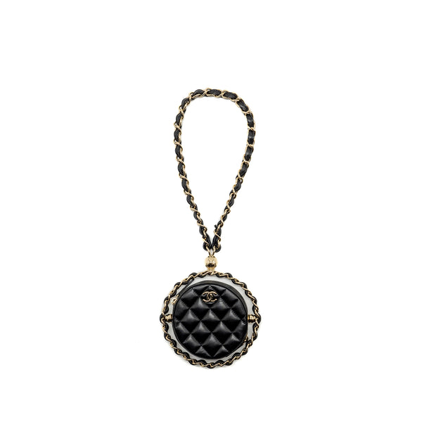 Chanel 22c Quilted Round Clutch With Chain Lambskin Black LGHW