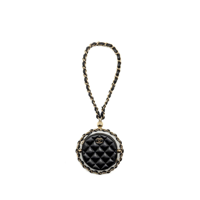 Chanel 22c Quilted Round Clutch With Chain Lambskin Black LGHW