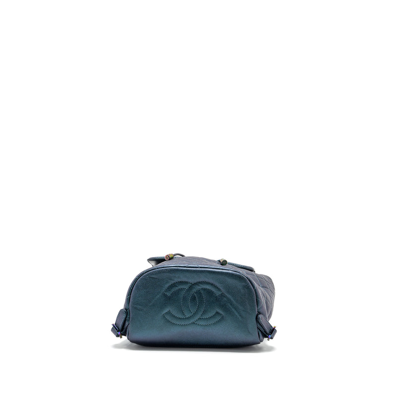 Chanel 18b Filigree Backpack Caviar Iridescent Dark Turquoise Multicolour Hardware