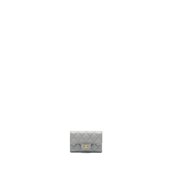 Chanel Classic Flap Card Holder Caviar Light Grey LGHW (Microchip)
