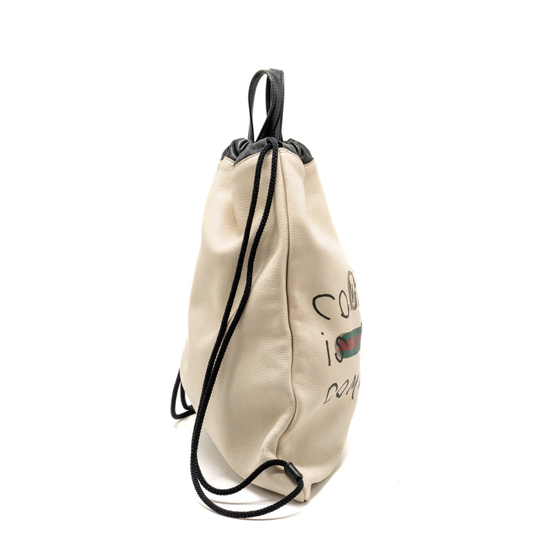 Gucci drawstring backpack calfskin white / black