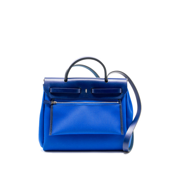 Hermes Herbag 31 Zip bag canvas / hunter blue bill / blue saphir SHW stamp U