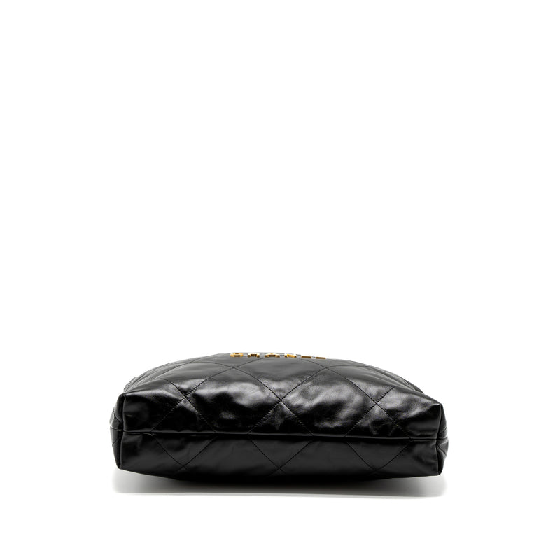 Chanel Medium 22 Bag Gold Letter Shiny Calfskin Black Brushed GHW (Microchip)